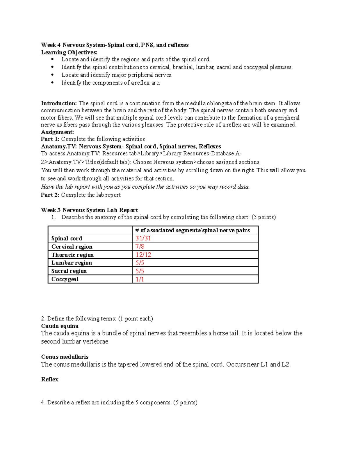 WEEK 4 Lab Report: Nervous System - Spinal Cord, PNS, Reflexes - Studocu