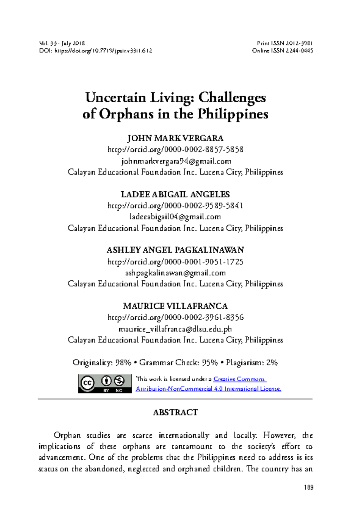 Living Challenges of Orphans in the Philippines: A Phenomenological ...