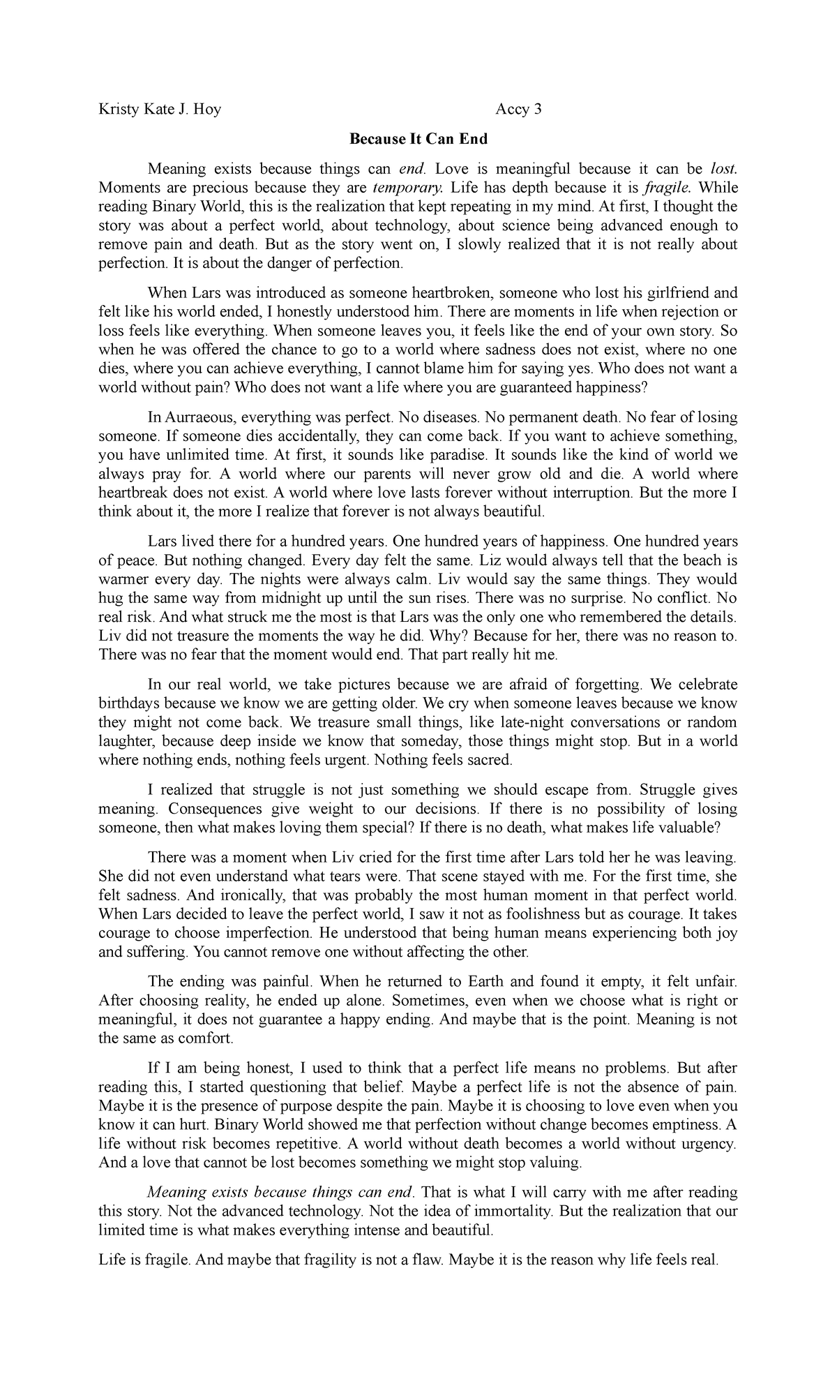Accy 3 STS Reflection: The Meaning of Imperfection in Binary World ...