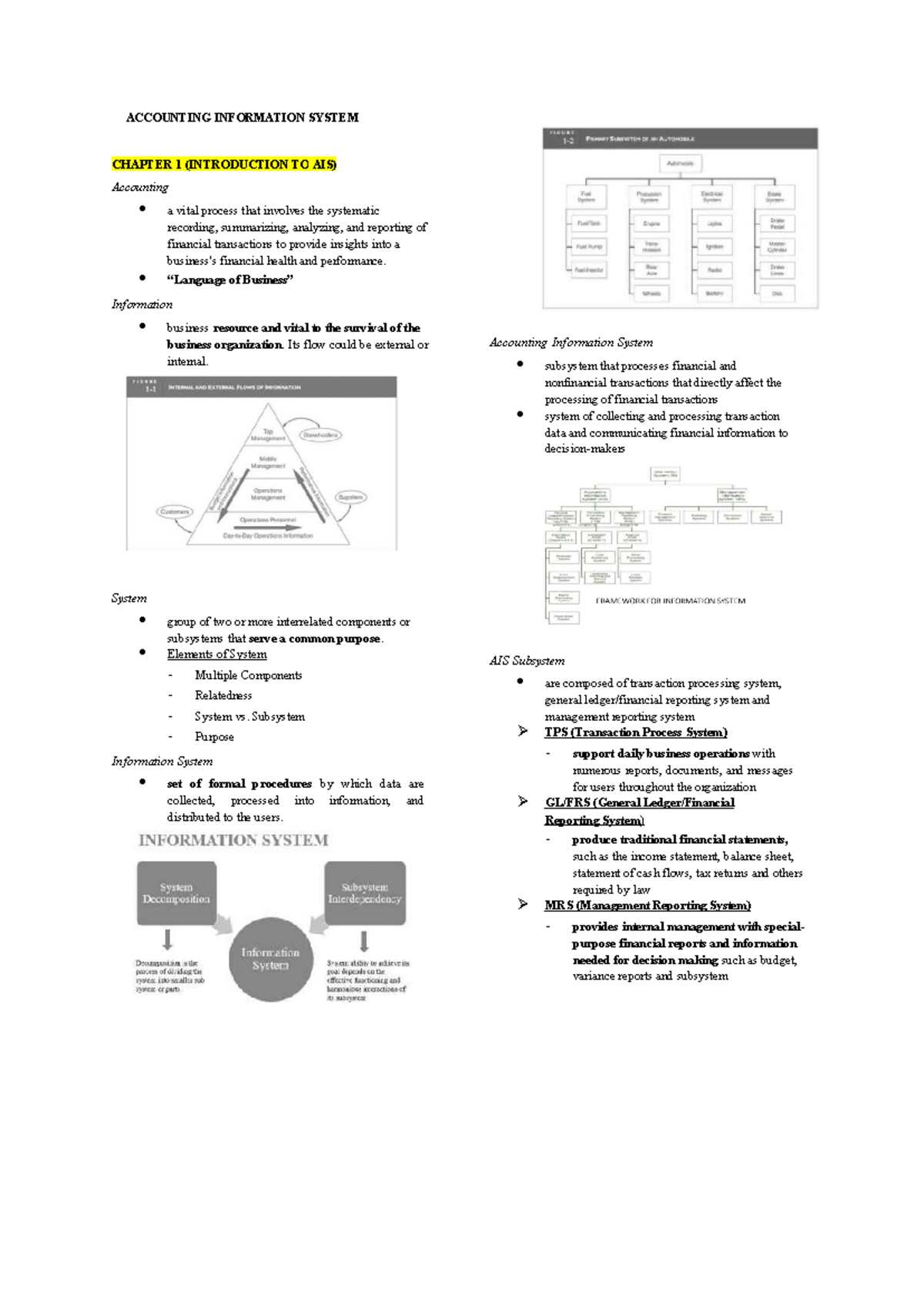 ACCOUNTING INFORMATION SYSTEM CHAPTER 1: INTRODUCTION TO AIS - Studocu