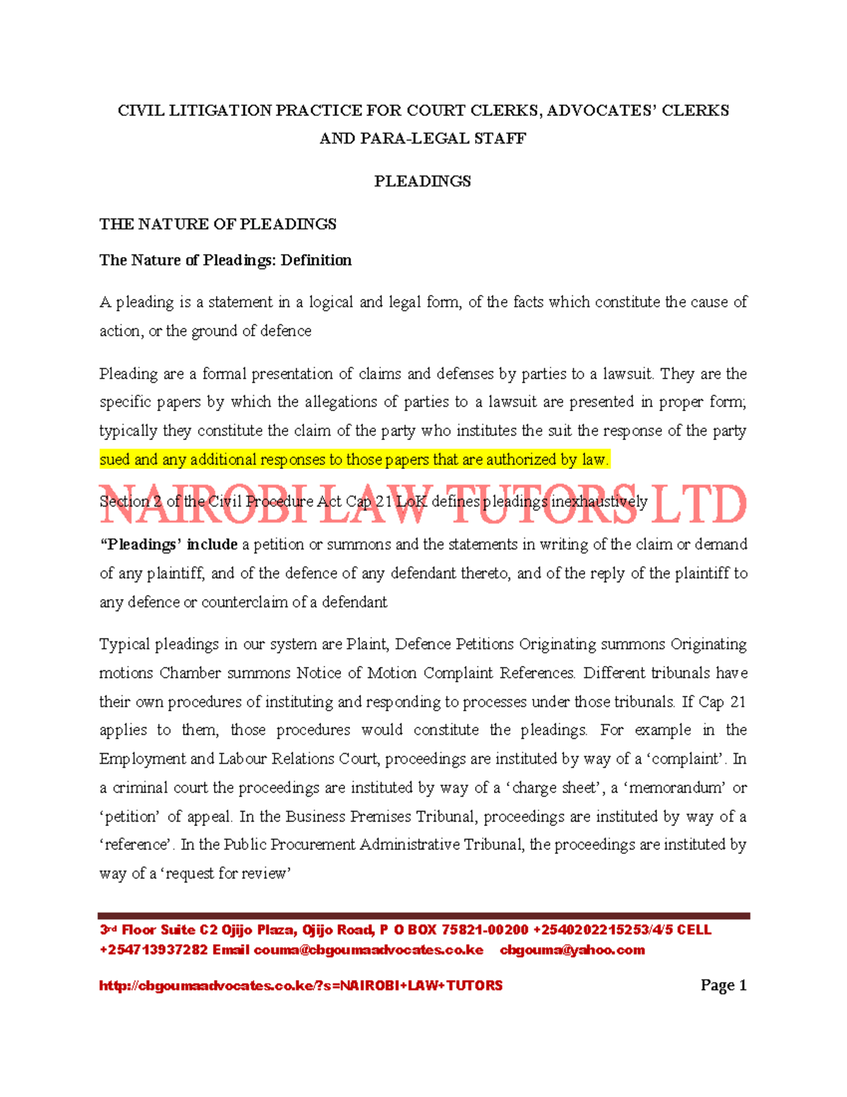 CIVIL LITIGATION 101: Understanding Pleadings and Their Functions - Studocu