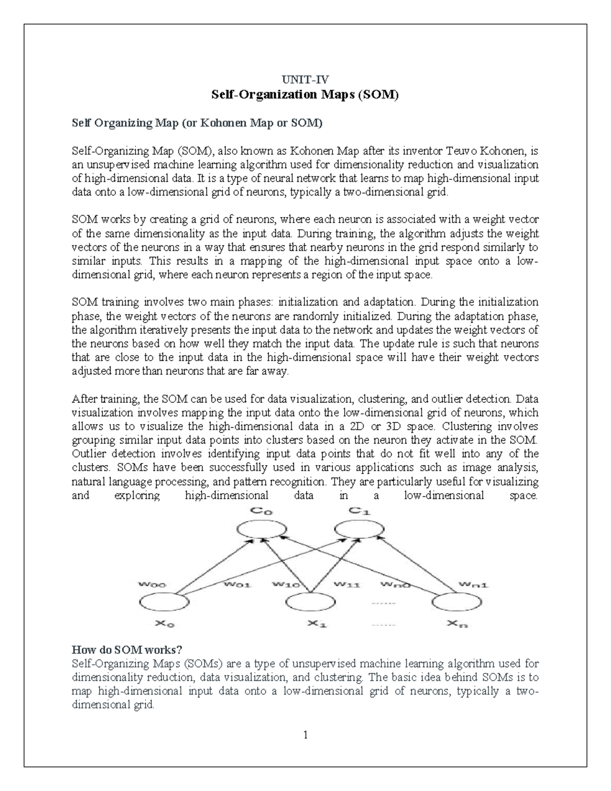 Self-Organizing Maps (SOM) Overview and Applications (ANN Unit 4) - Document Preview