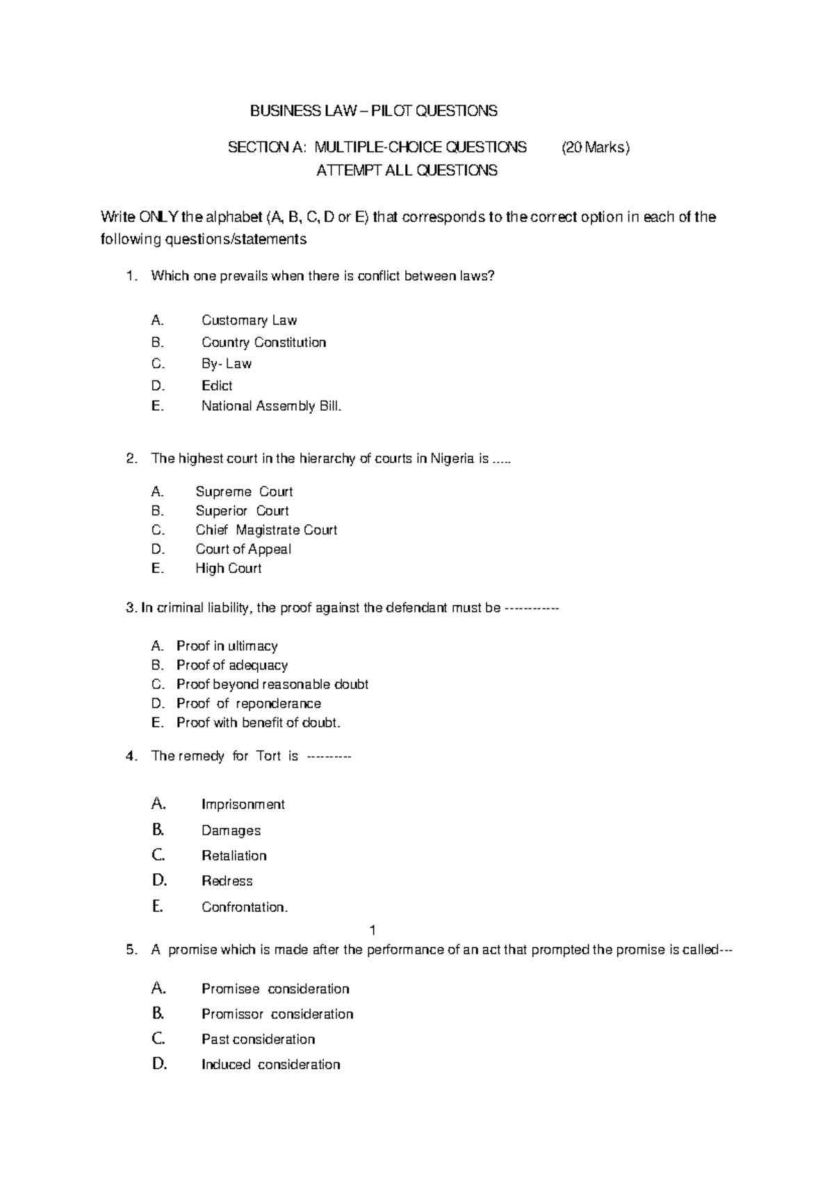 Final Business Law Exam Questions - Pilot 2nd Q A June 2019 - Studocu