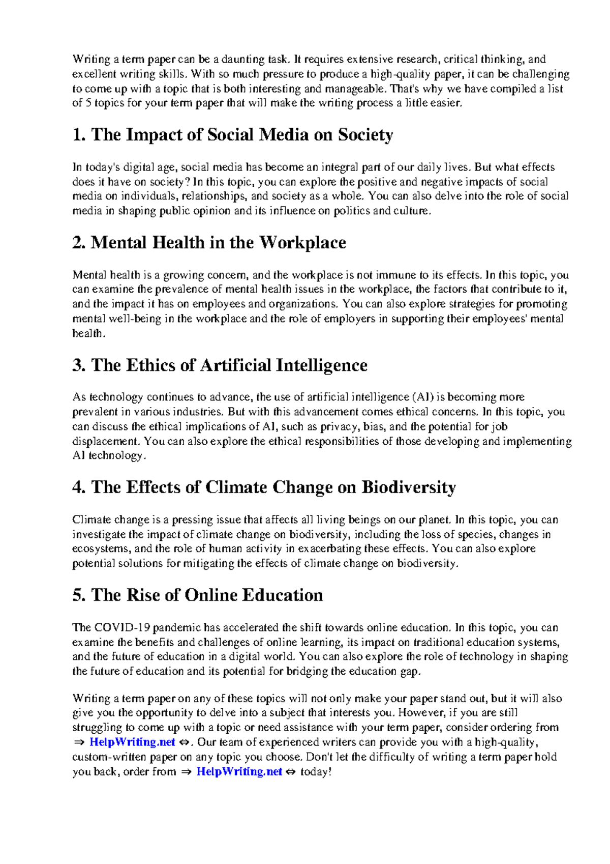 5 topics for term paper - Writing a term paper can be a daunting task ...