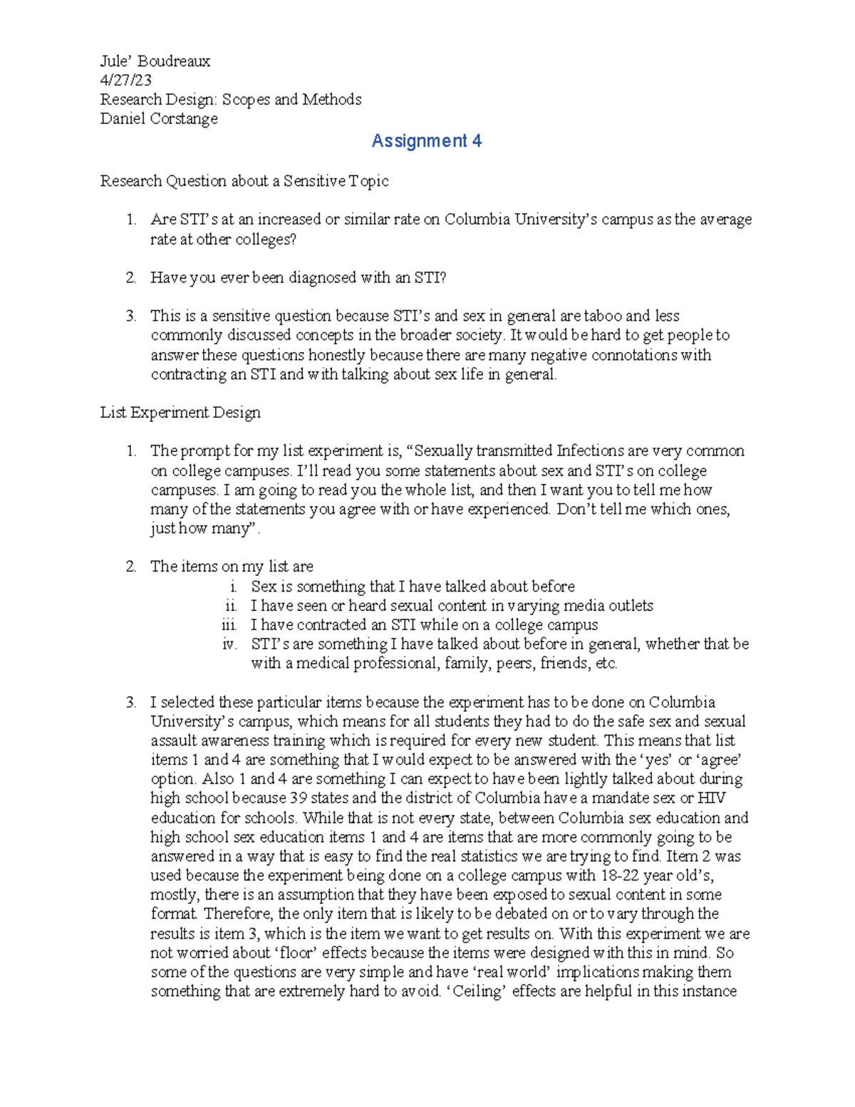 Assignment 4 - Research Design on Sensitive Topics in AFAM - Studocu