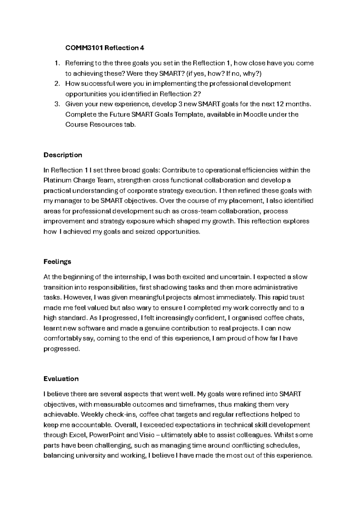 COMM3101 Reflection 4: Achievements & Future SMART Goals - Studocu