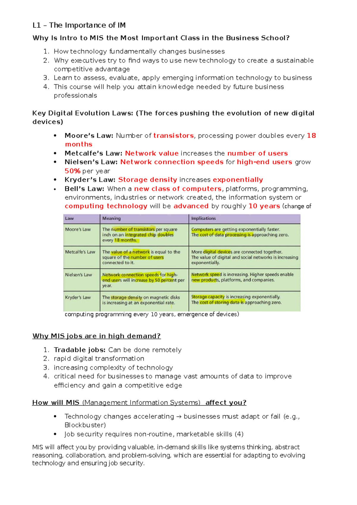 L1 IM Chapter 1 Notes: The Significance of Intro to MIS - Studocu