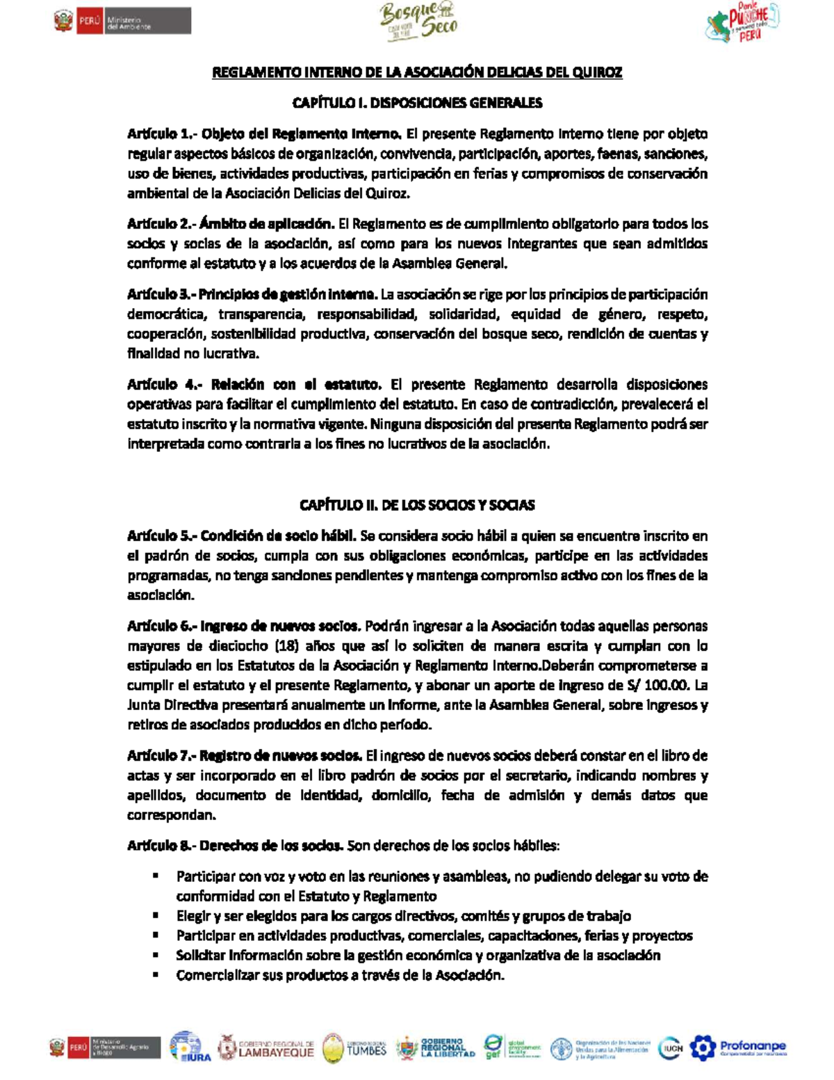 Reglamento Interno de la Asociación Delicias del Quiroz - PEEU - Studocu