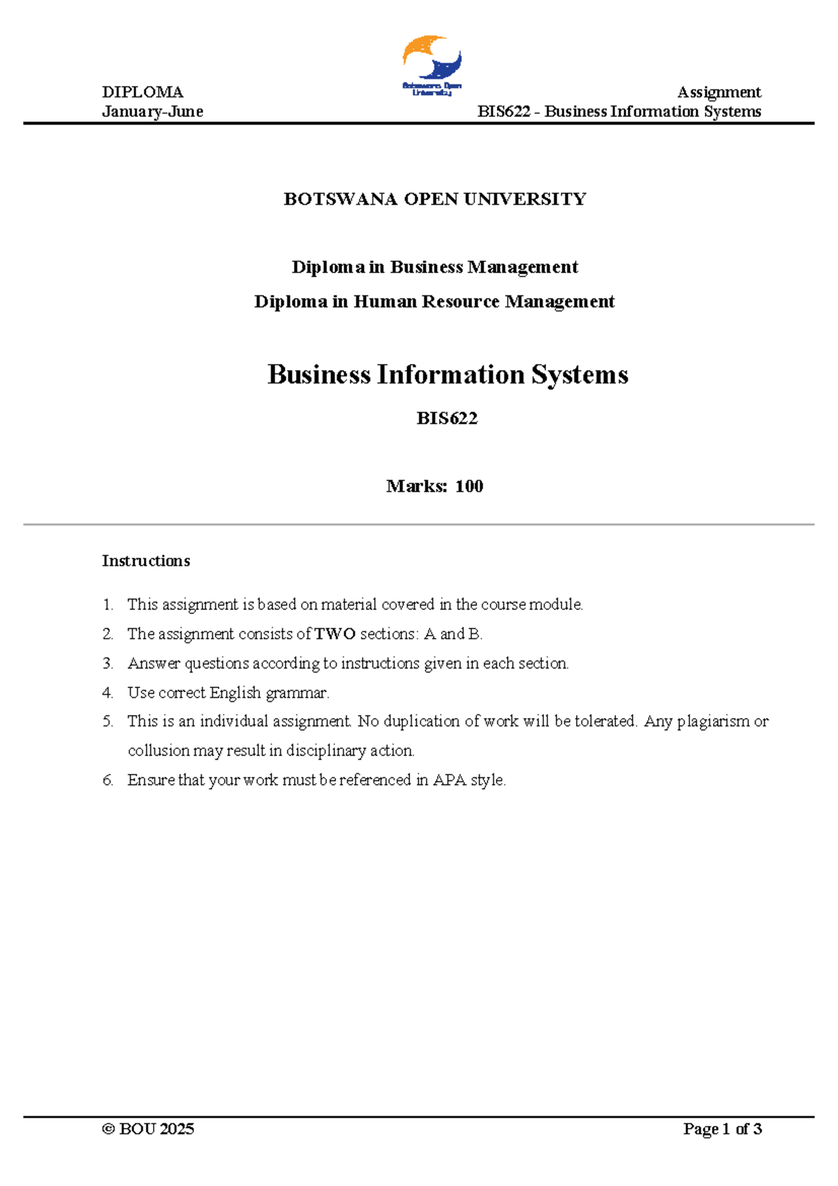 BIS 622 Diploma Assignment: Business Information Systems Overview - Studocu
