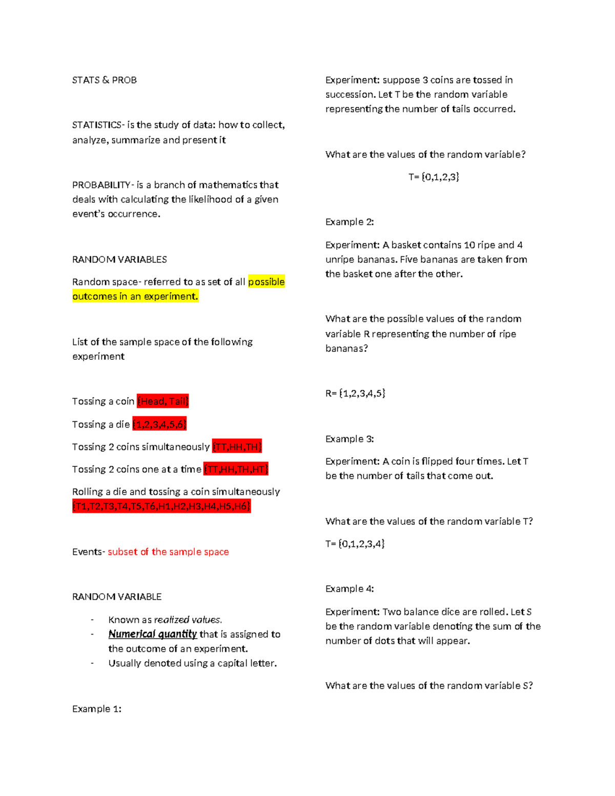 STATS & PROB Notes: Understanding Random Variables and Probability ...