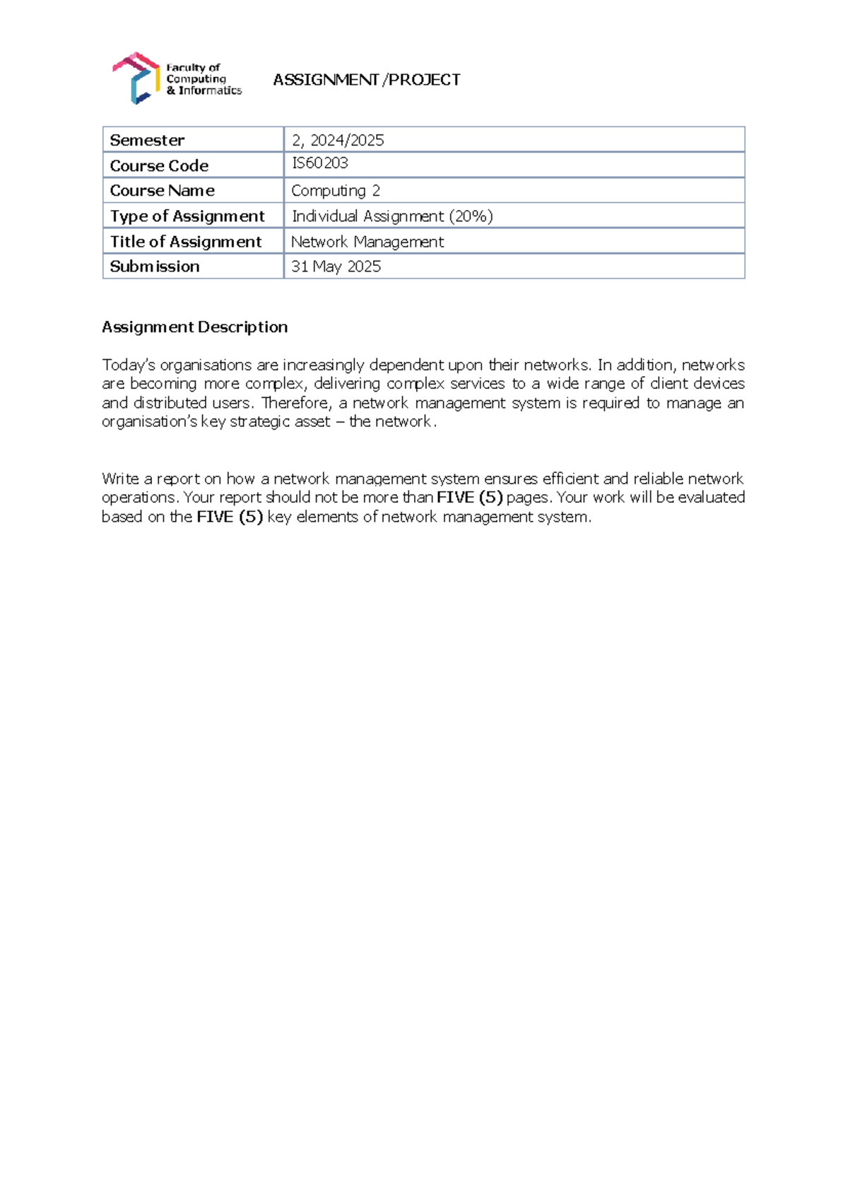 IS60203 Individual Assignment: Network Management Report - Studocu