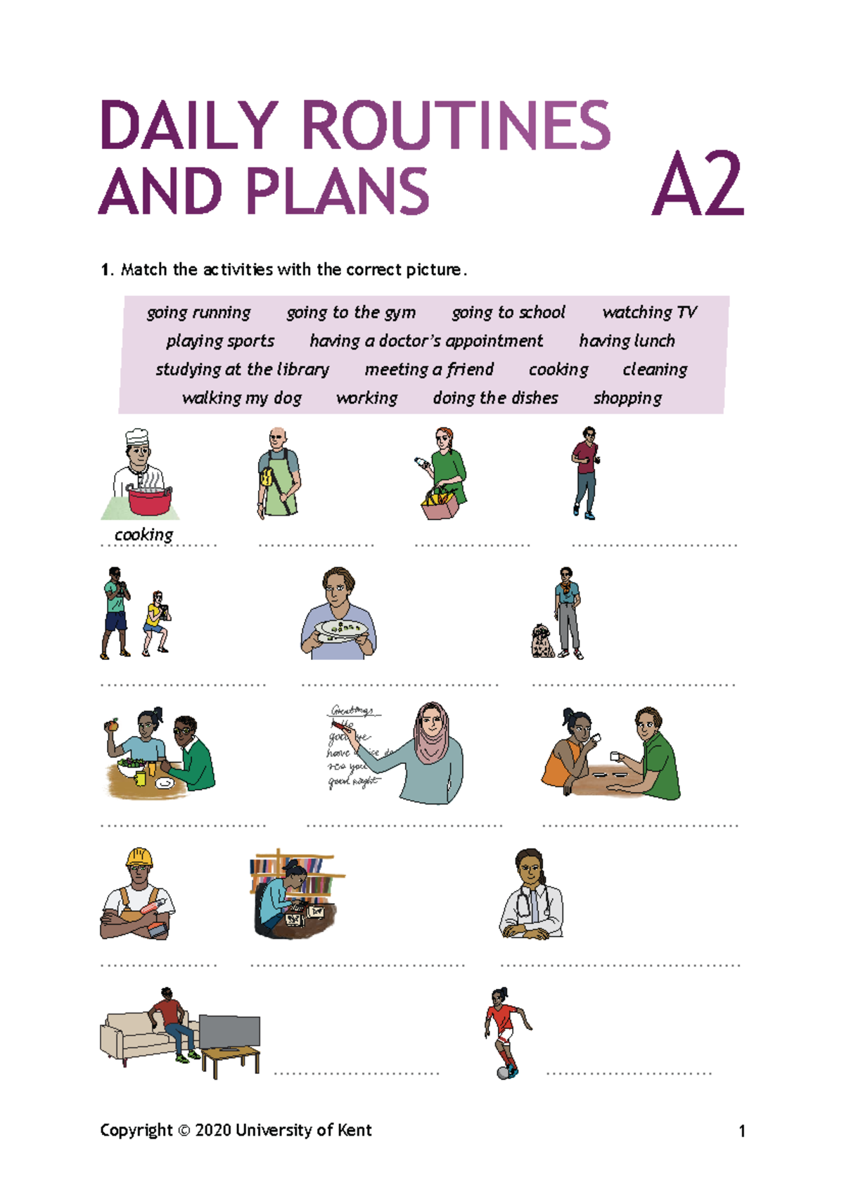 A2 Daily Routines & Plans Worksheet for Students - Studocu