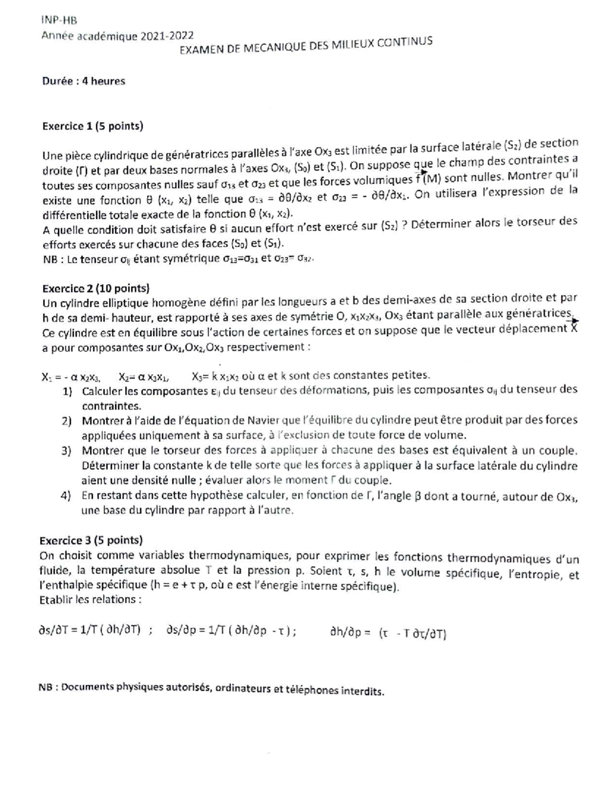 Ancien Sujets d'Examen de Mécanique des Milieux Continus - MMC 125740 ...
