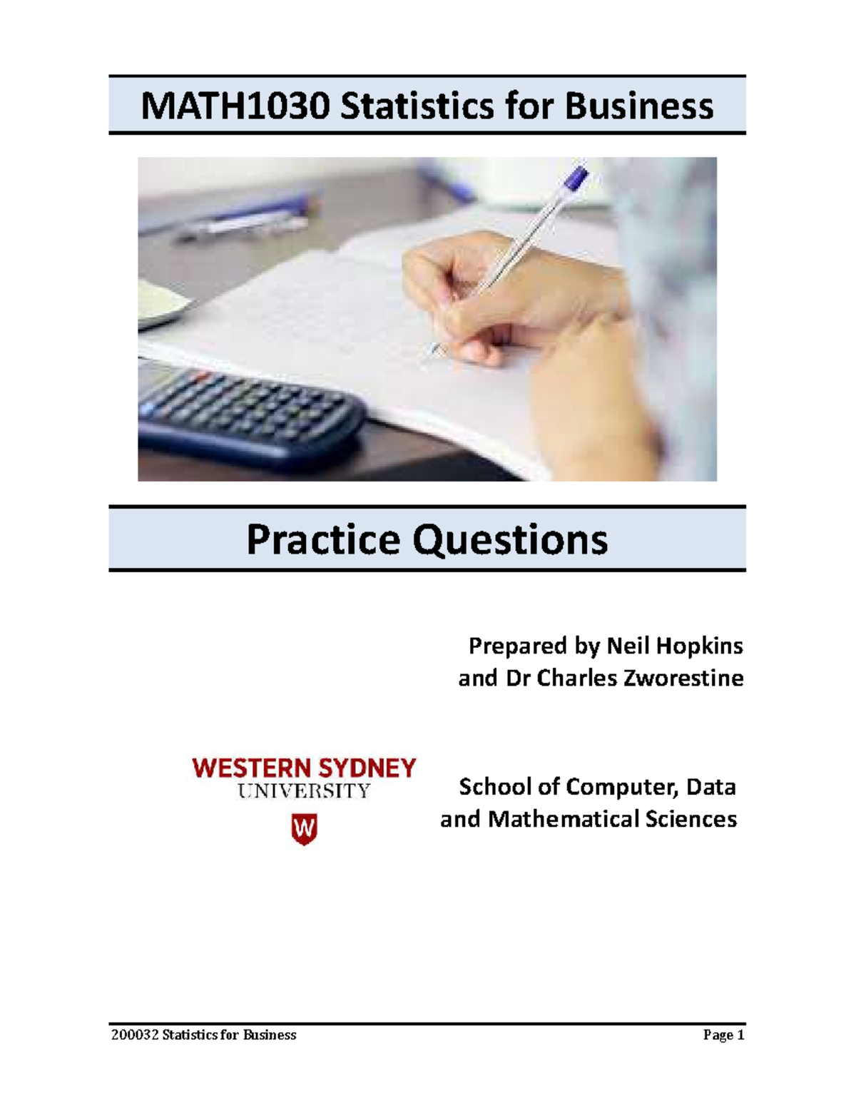 Practice Questions for MATH1030: Statistics for Business - Studocu