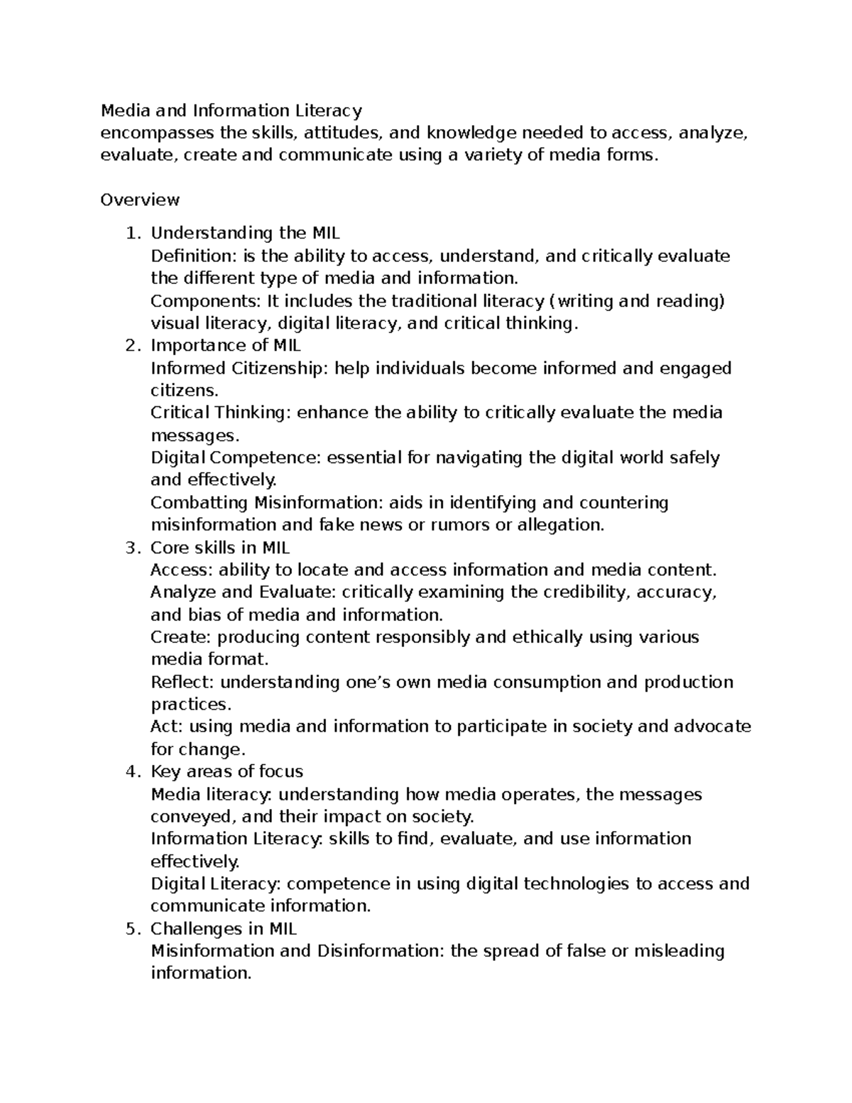 Overview of Media and Information Literacy (MIL) Concepts - Studocu
