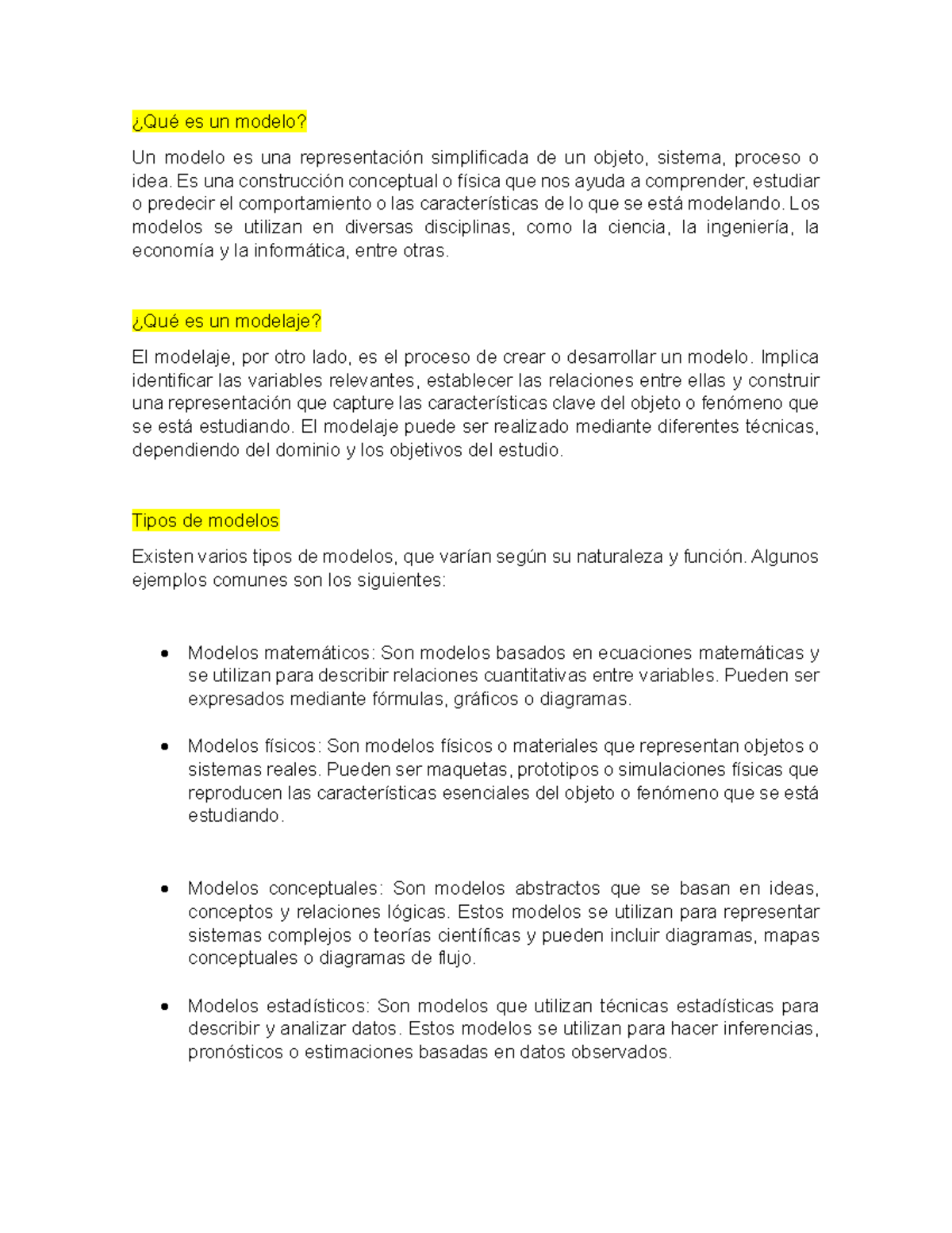 Qué es un modelo: Apuntes sobre Modelaje y Tipos de Modelos - Studocu