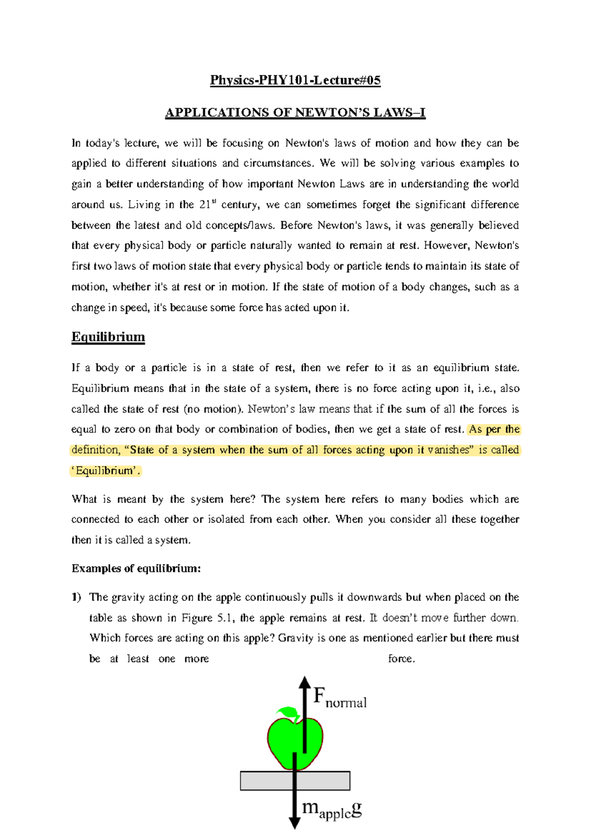 Lec5 PHY101 - Complete Physics Notes on Newton's Laws & Equilibrium ...