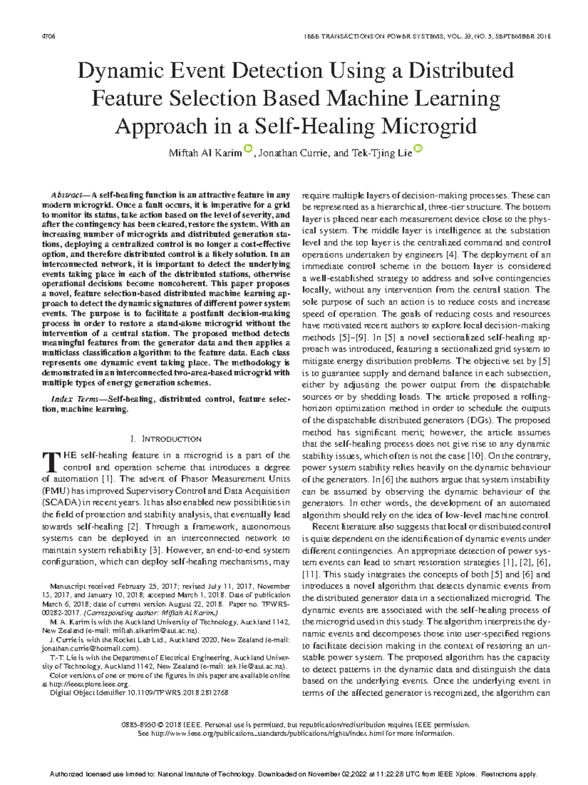 Dynamic Event Detection in Self-Healing Microgrid: Distributed ML ...