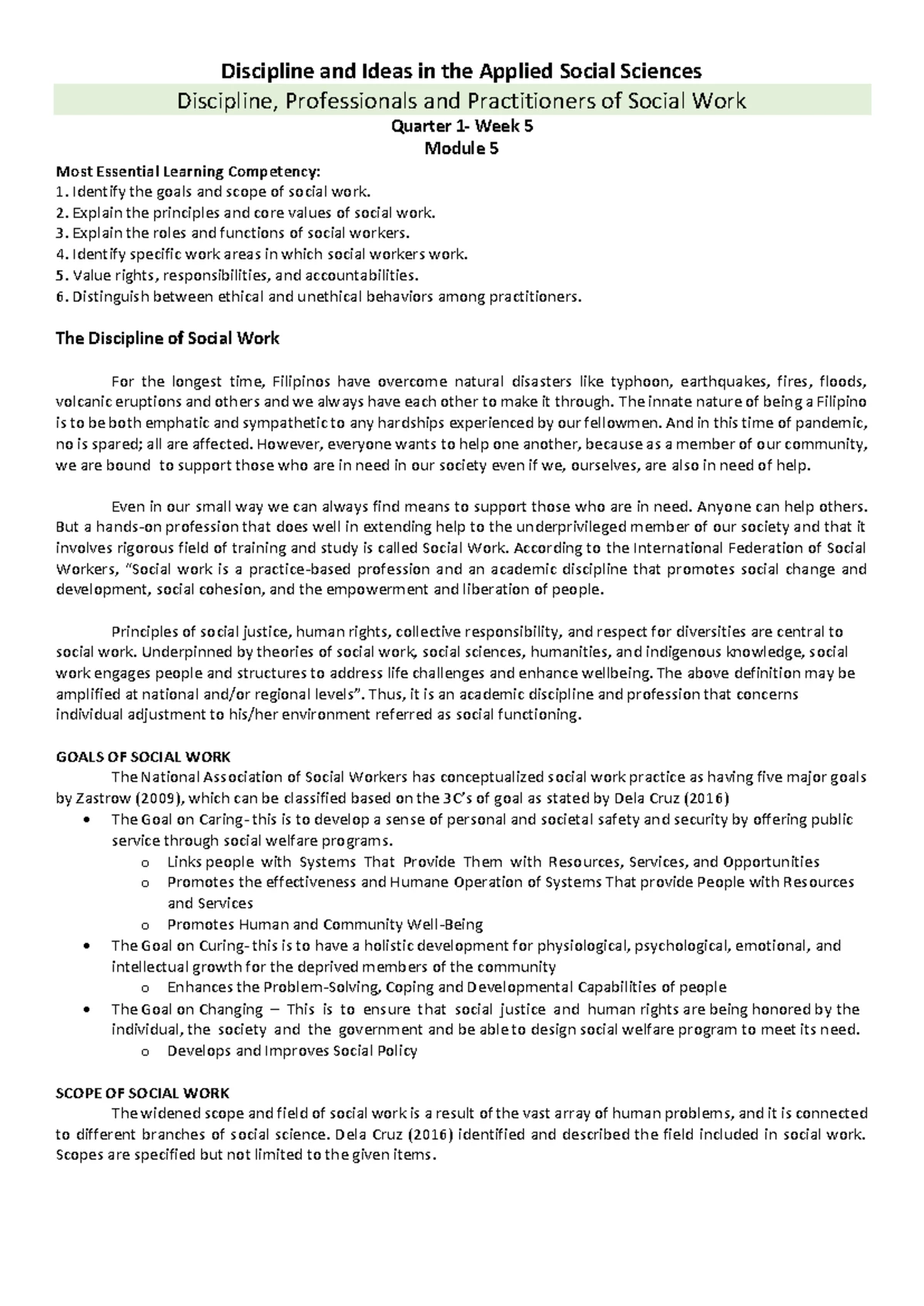 Diass Module 5 Social Work - Humanities - Diosdado Macapagal High ...