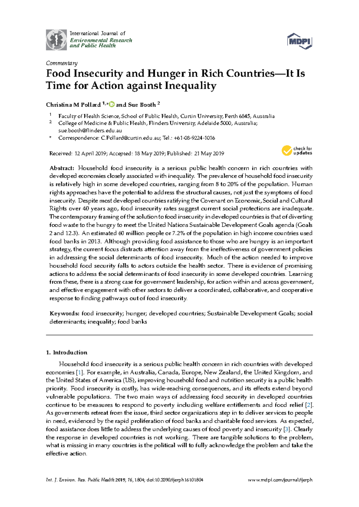 Int. J. Environ. Res. Public Health Commentary: Addressing Food ...
