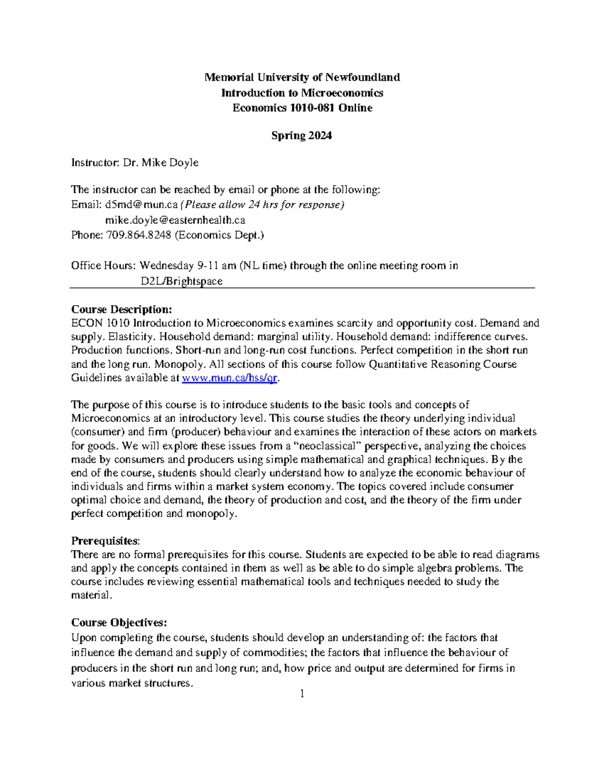 ECON 1010-081: Intro to Microeconomics Course Syllabus - Spring 2024 ...