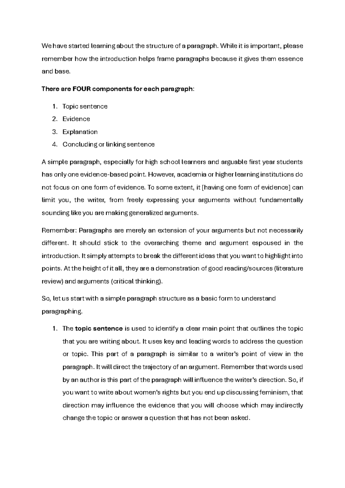 Structure of a Paragraph: Key Components Explained (ENG 101) - Studocu