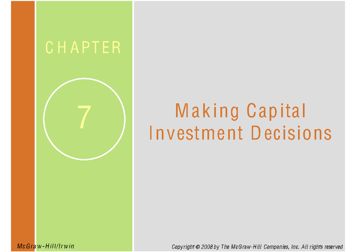 FINA6322 - Chapter 7: Capital Investment Decisions and Cash Flows - Studocu