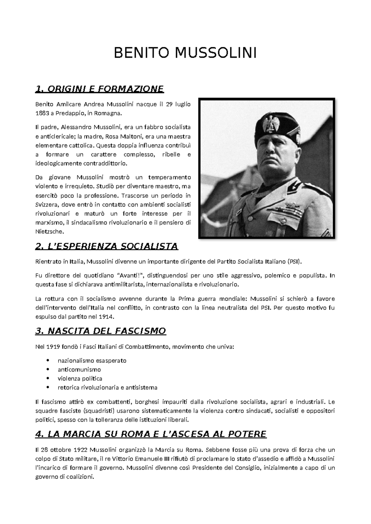 STORIA D'ITALIA: BENITO MUSSOLINI E LA NASCITA DEL FASCISMO - Studocu