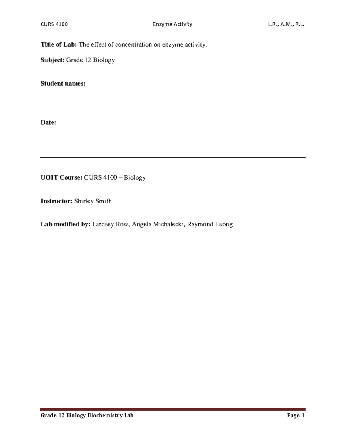 Lab Report: Enzyme Activity and Concentration - CURS 4100 Biology - Studocu