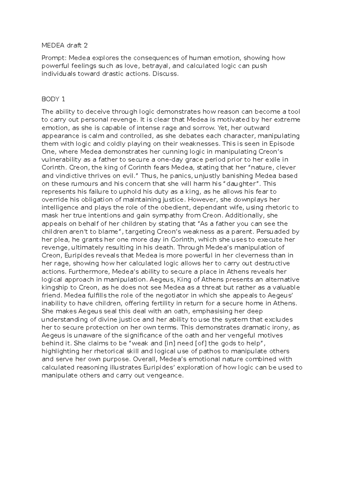 Medea Draft 2: The Power of Emotion and Logic in Revenge - Studocu