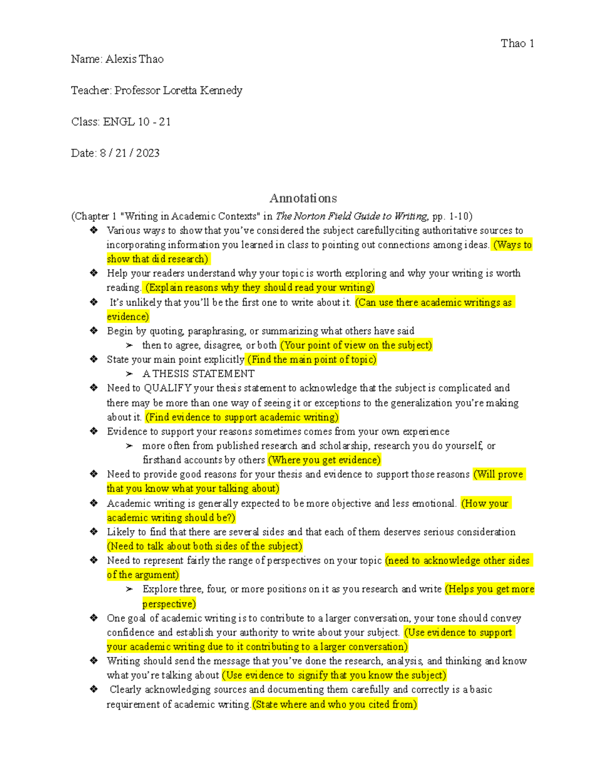 Understanding Texts and the Rhetorical Context Annotation - Thao 1 Name ...