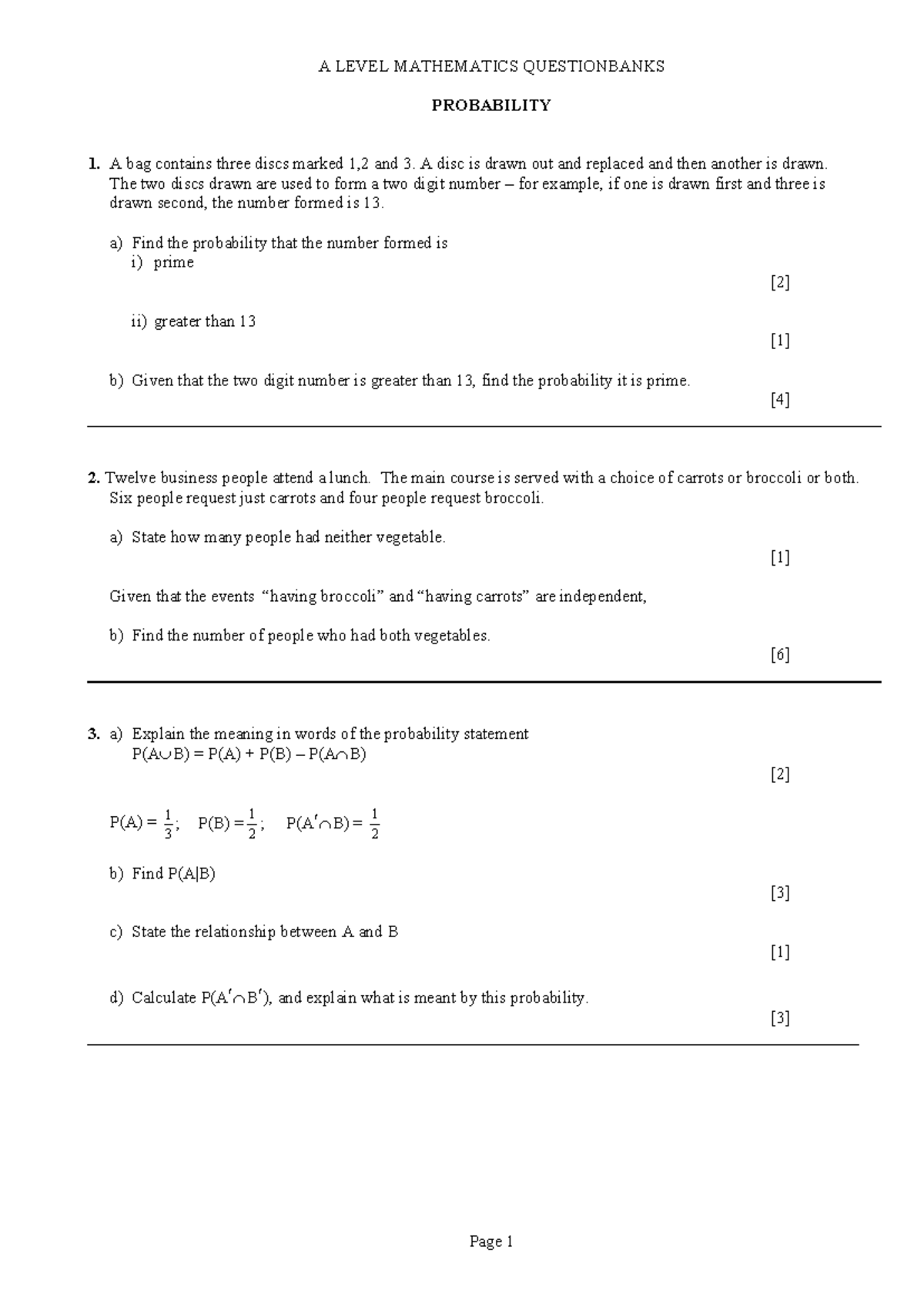 A LEVEL MATHEMATICS PROBABILITY QUESTIONBANK - Studocu
