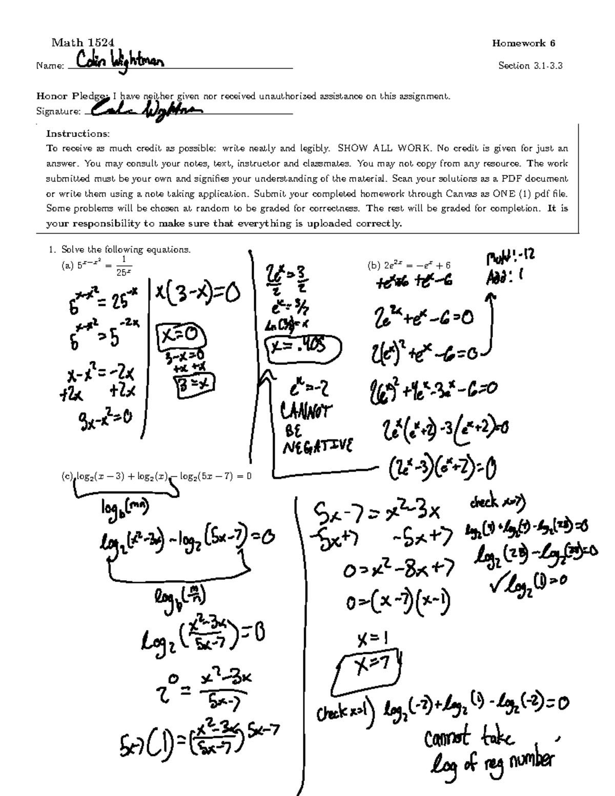 Math 1524 Written Homework 6 Instructions and Problems - Studocu