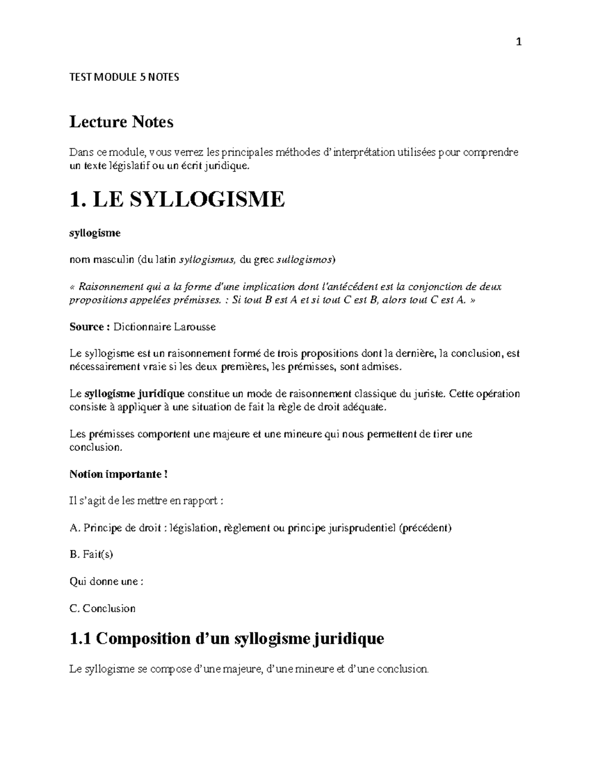 Module 5 Notes - TEST MODULE 5 NOTES Lecture Notes Dans ce module, vous ...
