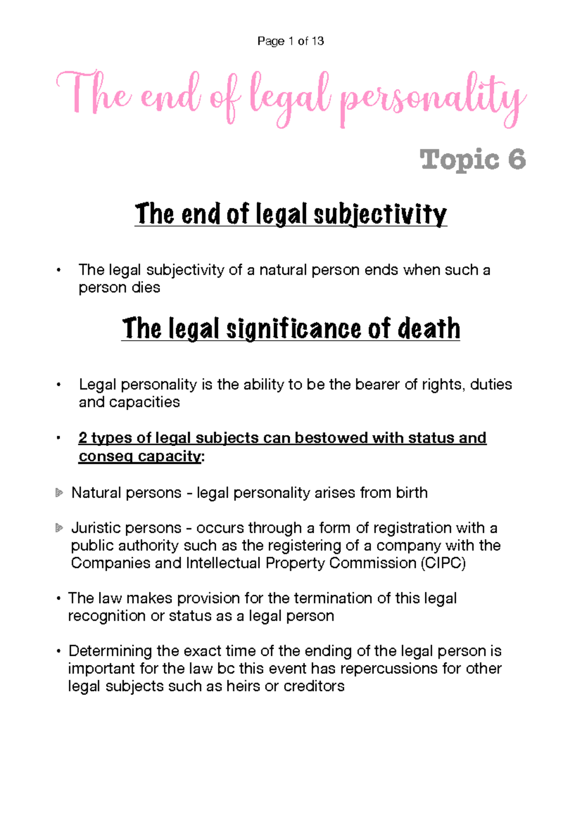 The End of Legal Personality: Legal Subjectivity and Death (LAW 101 ...