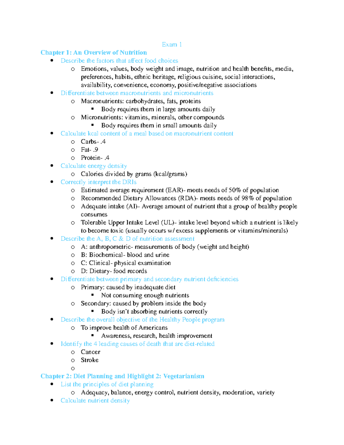 Nutrition 101 Final Exam Overview and Key Concepts - Studocu