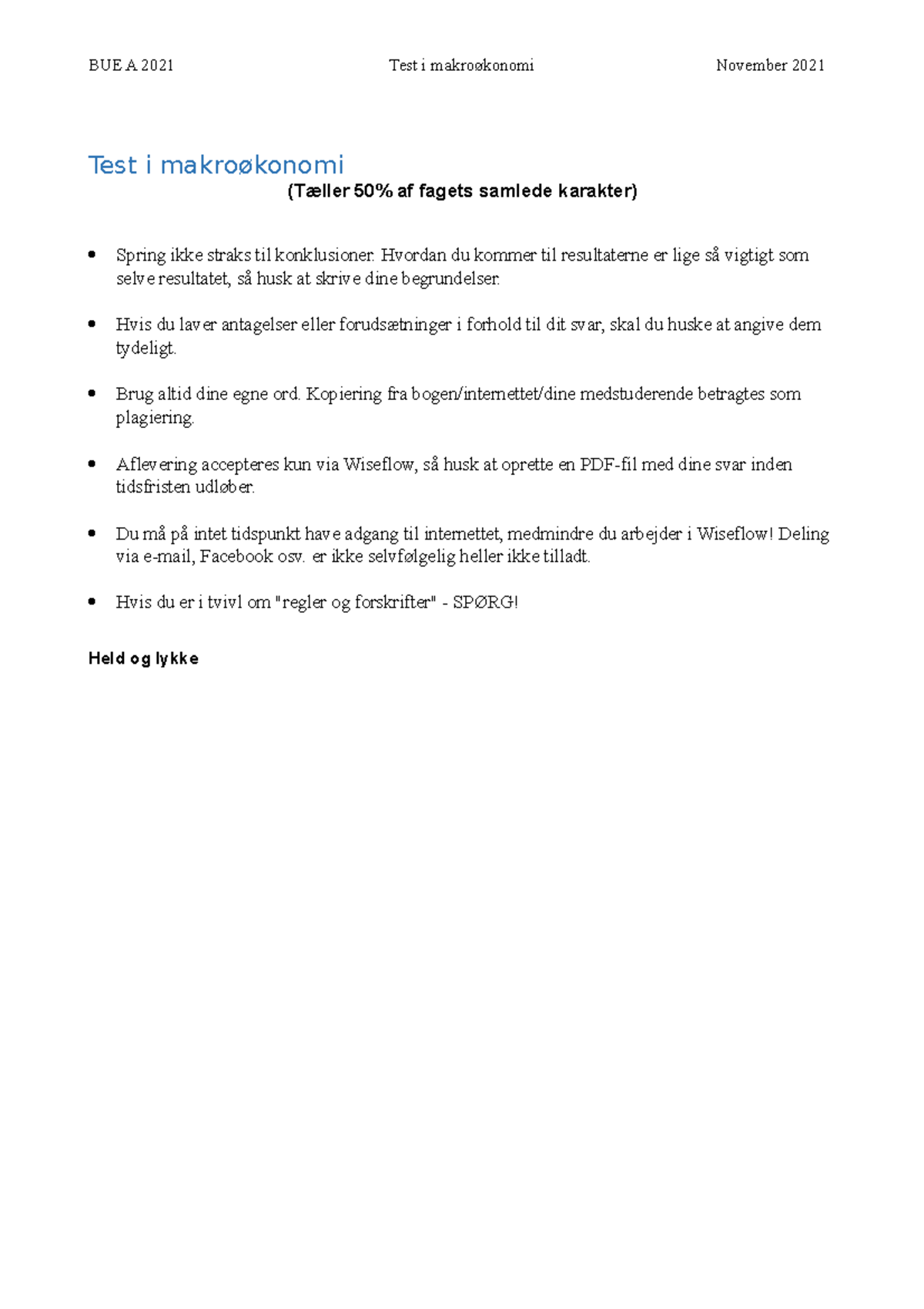 BUE MKR Test Nov 2021 - Opgaver A og B med Løsninger - Studocu