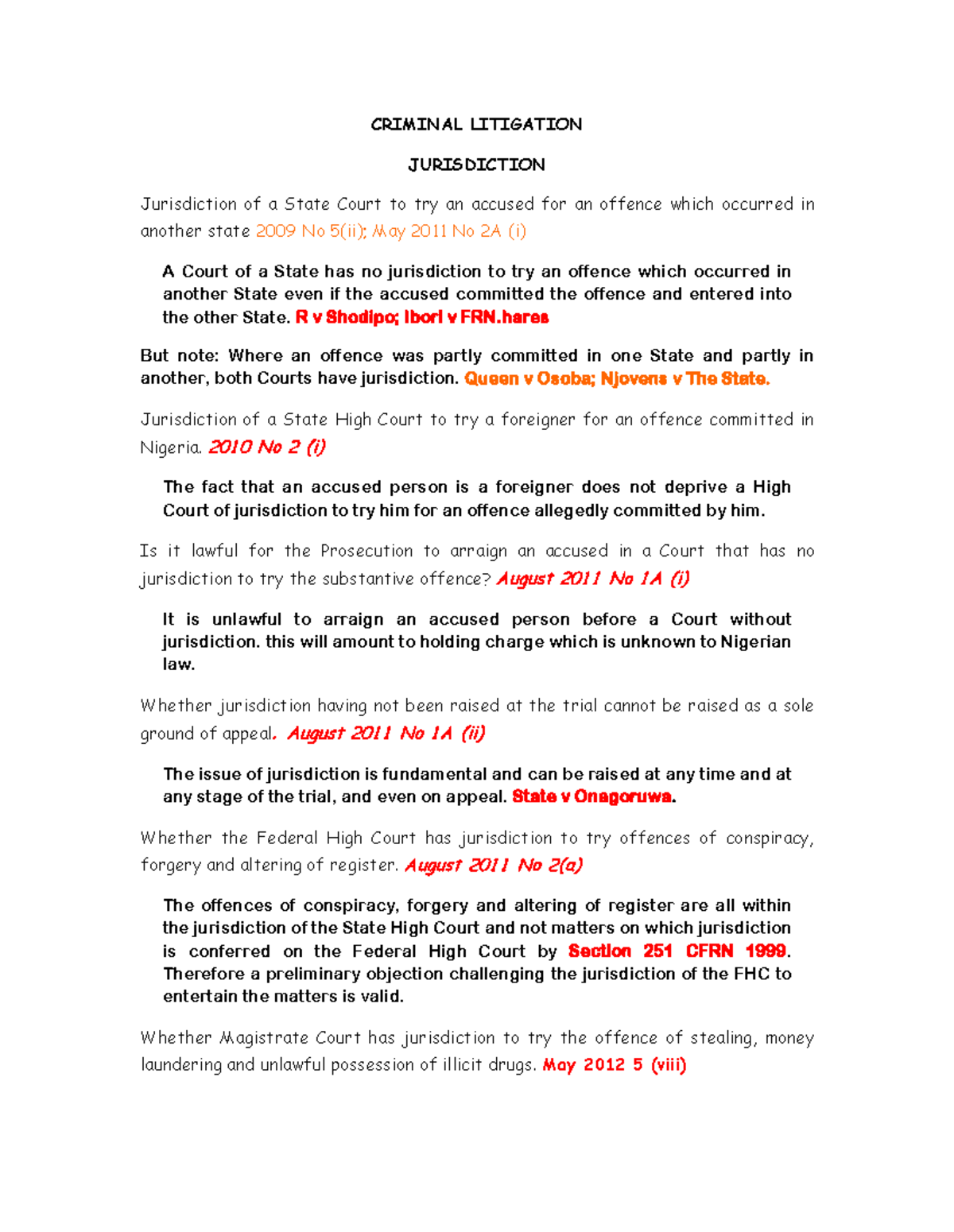 **CRL 101: Past Questions on Jurisdiction in Criminal Litigation ...