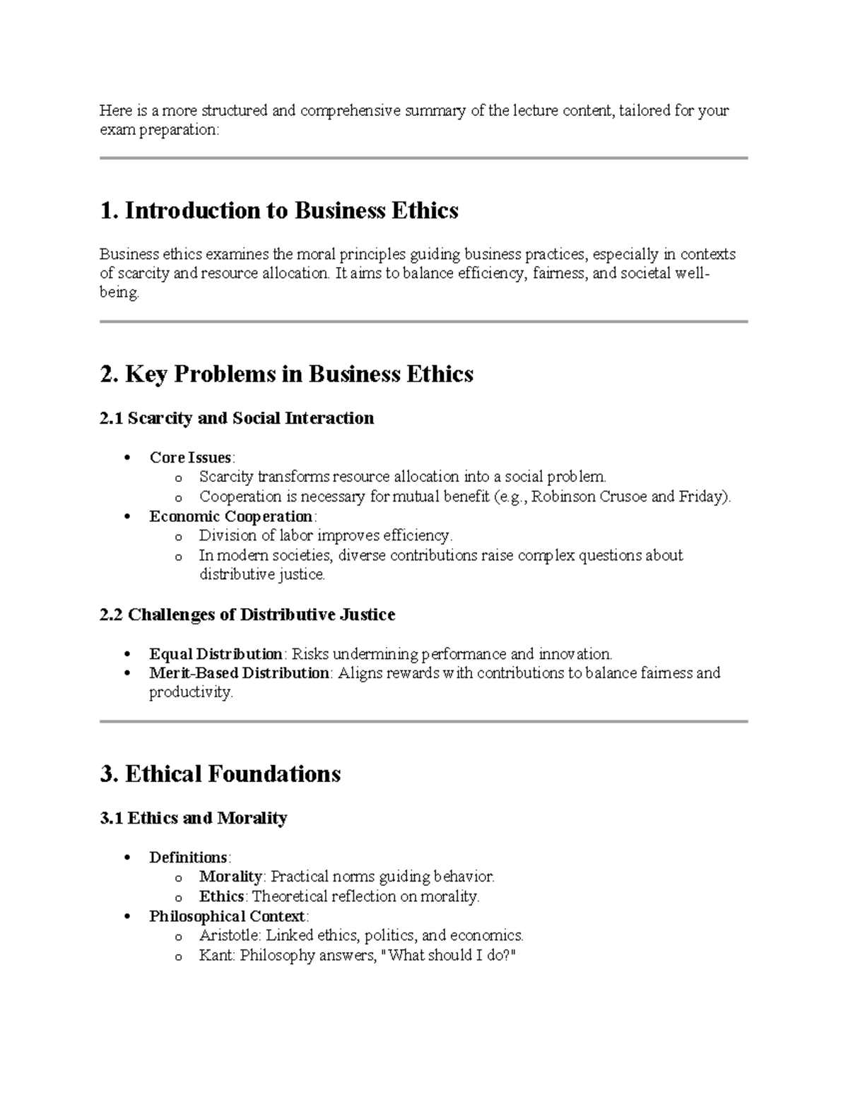 BUS 101: 3rd Lecture Summary on Business Ethics for Exam Prep - Studocu