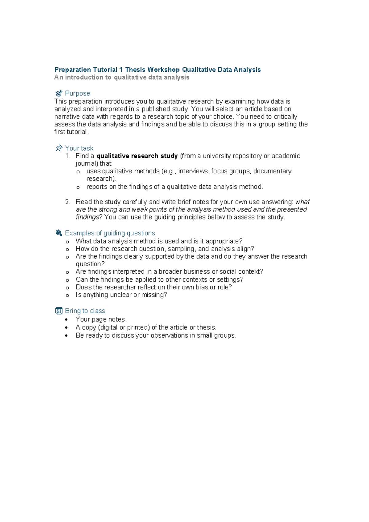Preparation Tutorial 1: Qualitative Data Analysis Workshop - Studeersnel
