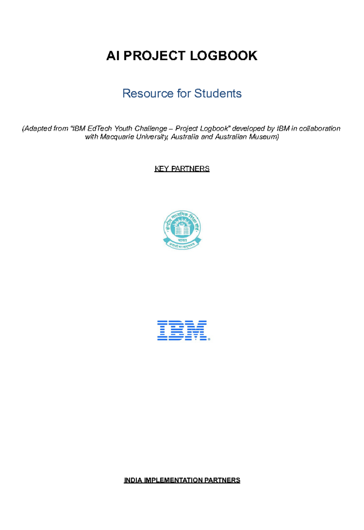 IBM-CBSE AI Project Logbook Students - AI PROJECT LOGBOOK Resource for ...