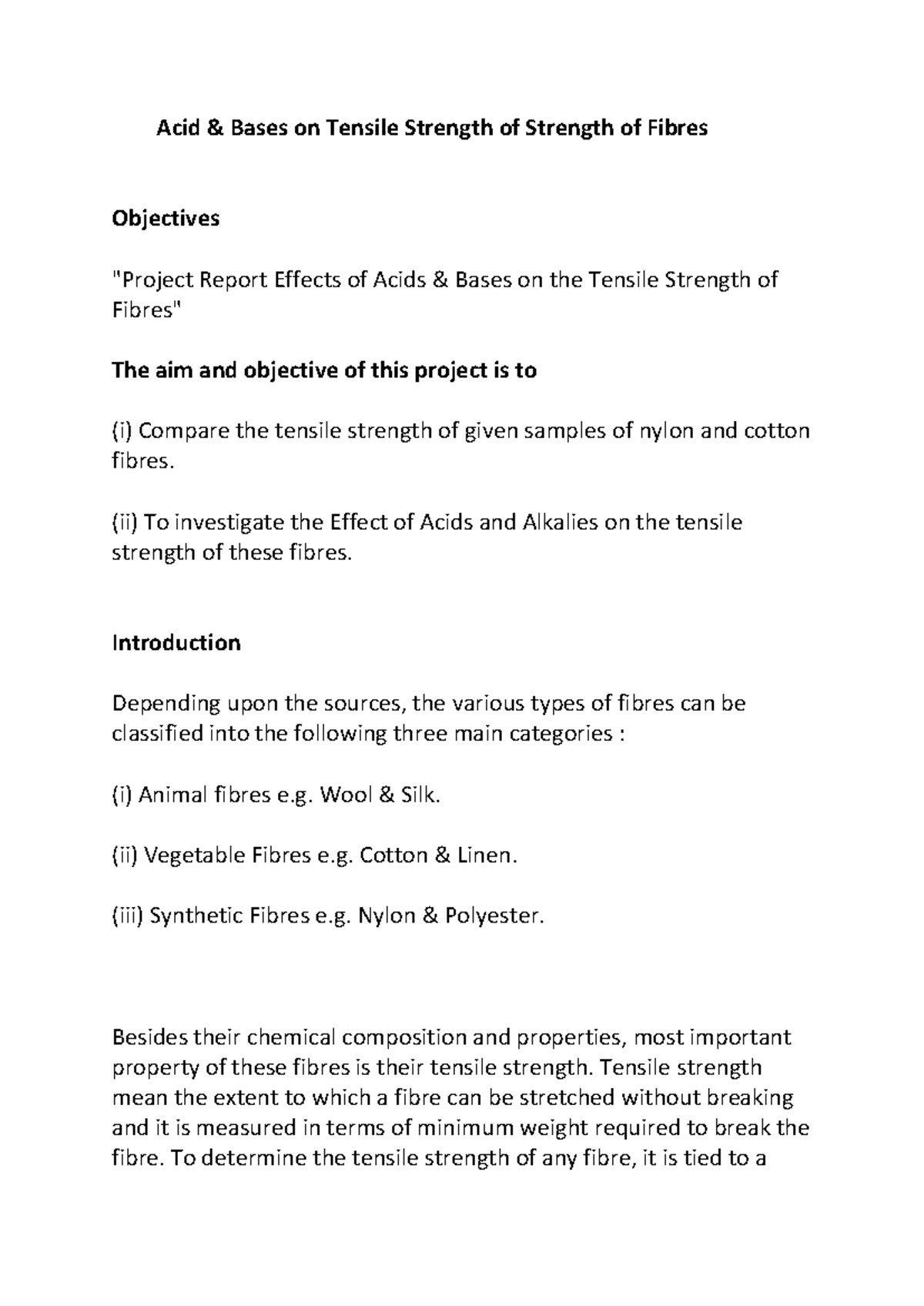 Experiment Notes: Effects of Acids & Bases on Tensile Strength of ...