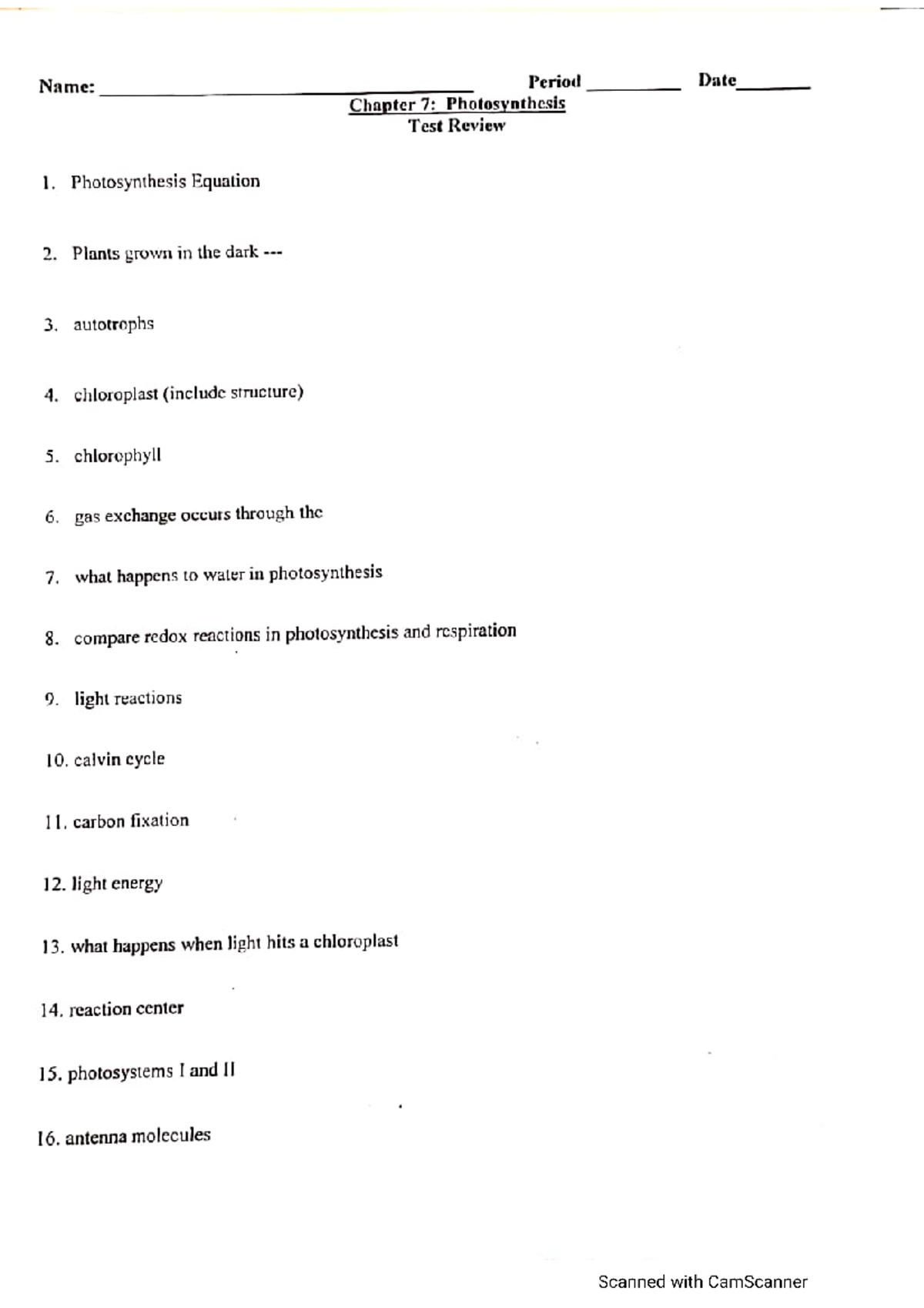 Ch. 7 Test Review: Photosynthesis Concepts and Key Terms - Studocu