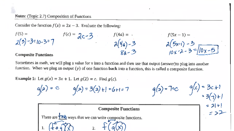 Notes 2.7: Understanding Composition of Functions - Studocu