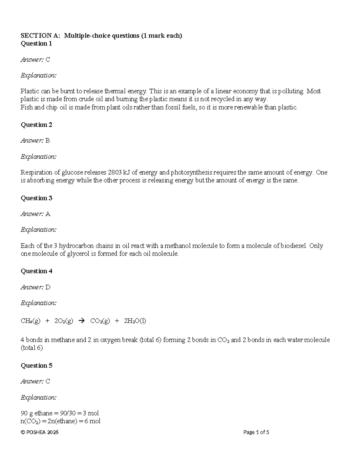 2026 VCE Chemistry Unit 3 Practice Exam Solutions - Studocu
