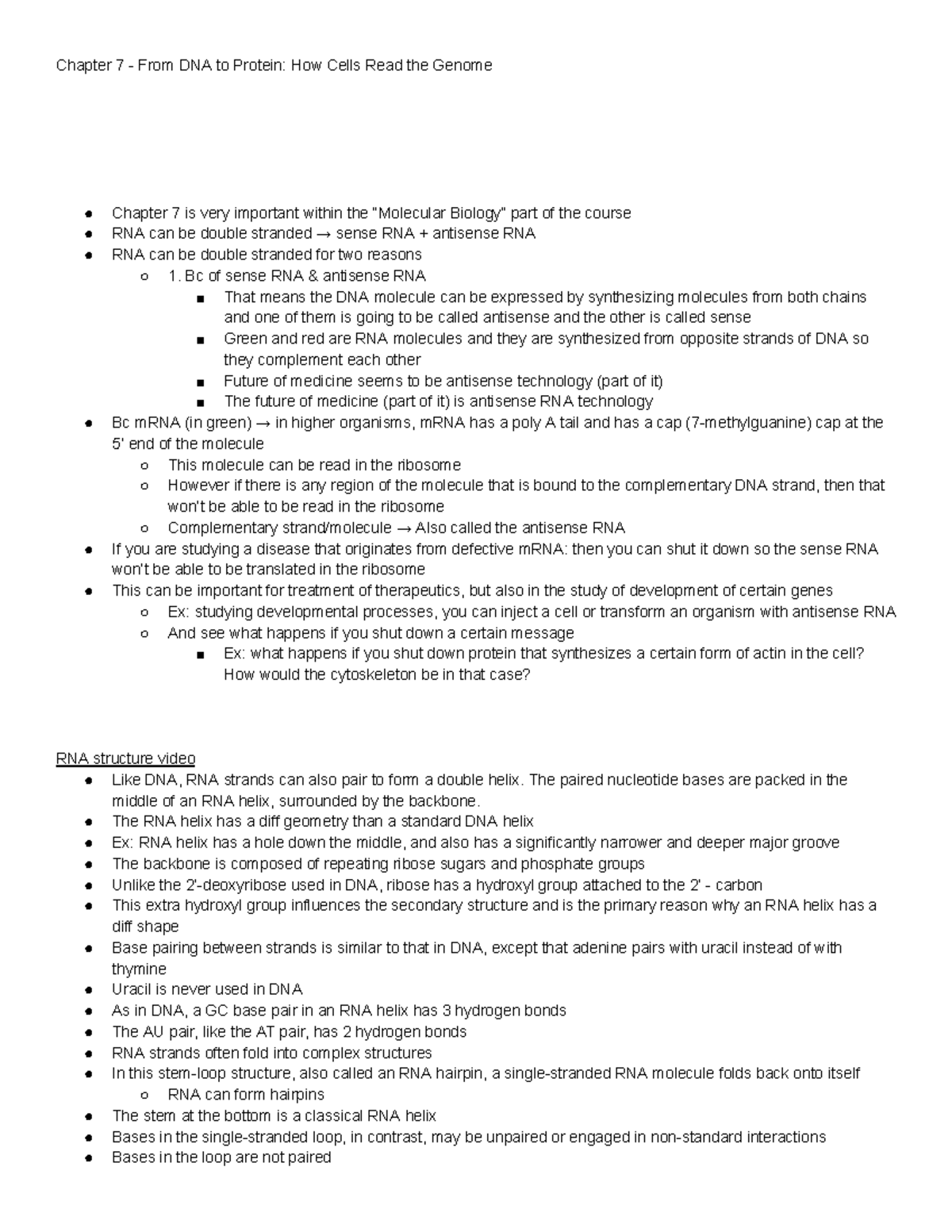 Molecular Biology Exam Notes: Chapter 7 - From DNA to Protein - Studocu