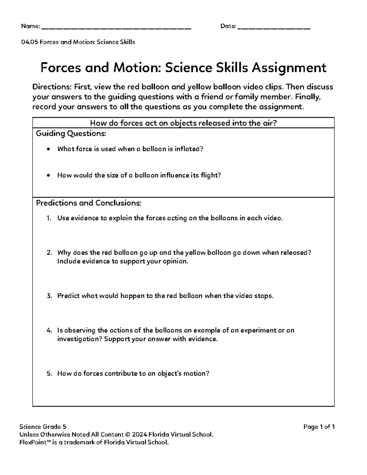 Sc G5 04.05 Forces & Motion Skills Assignment Guide - Studocu