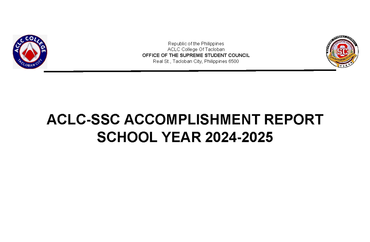 ACLC College of Tacloban Accomplishment Report SY 2024-2025 - Studocu