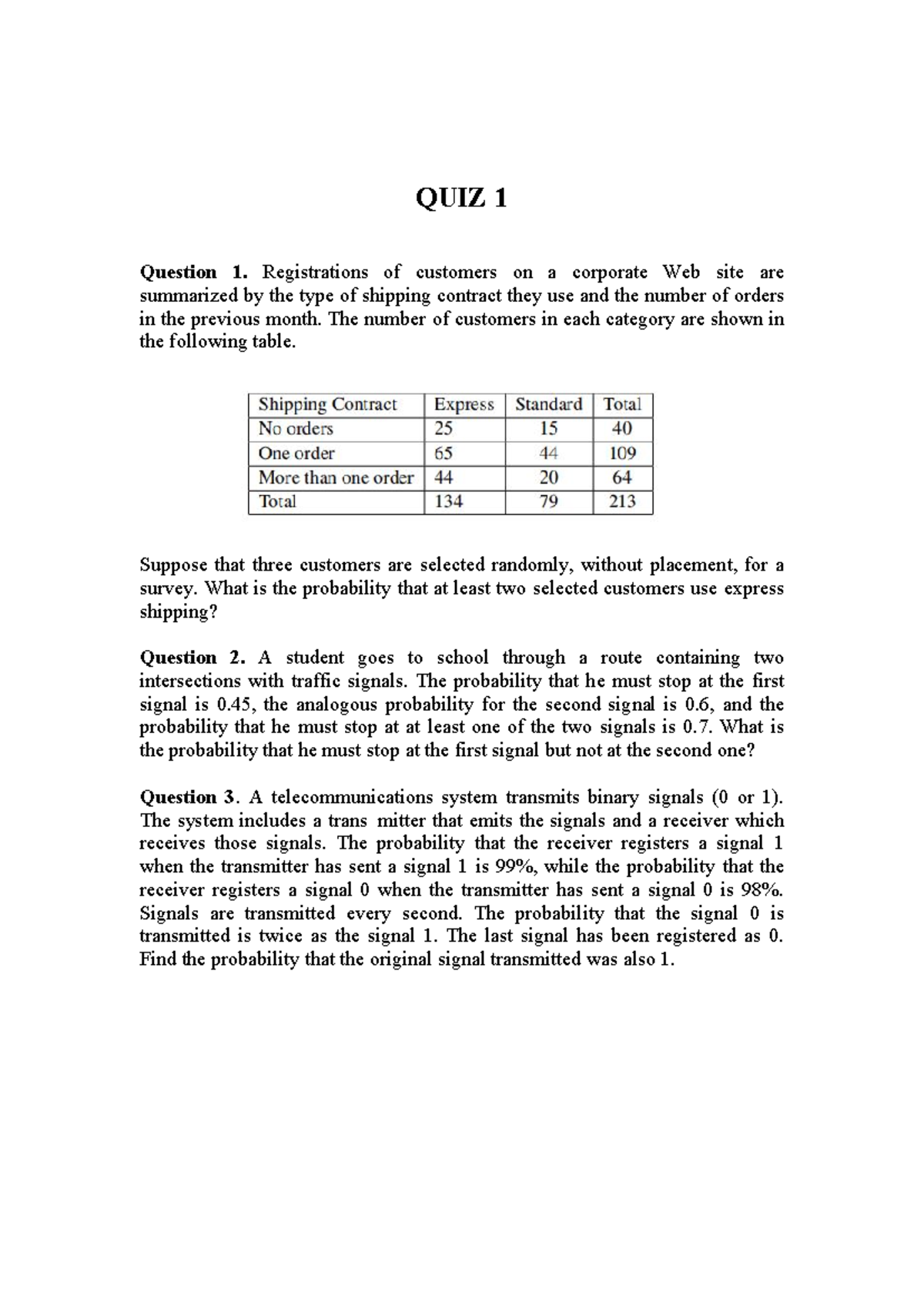 Quiz 1 - Probability Questions and Solutions - Studocu