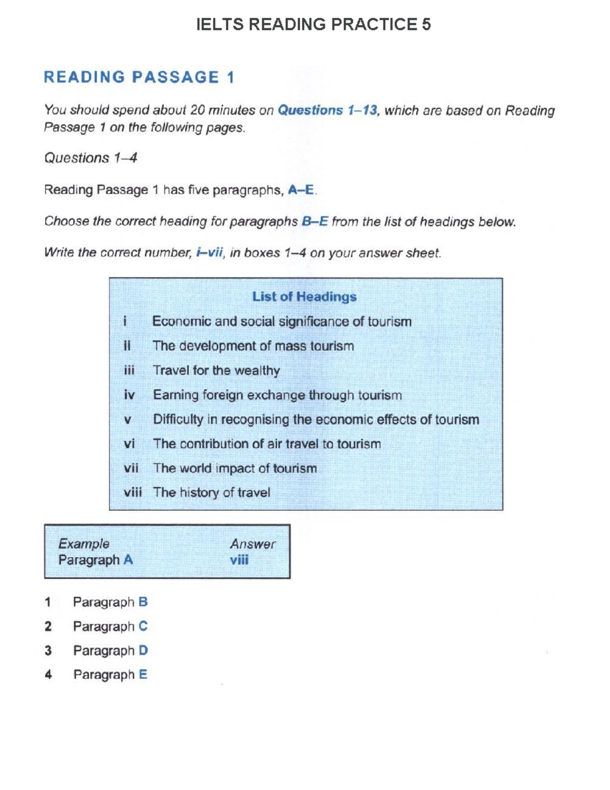 IELTS Reading Practice 5: Passage Analysis and Questions - Studocu